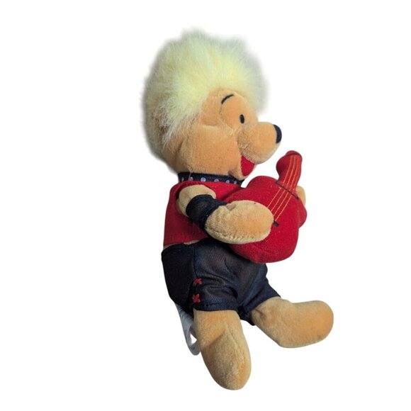 Disney Store Winnie The Pooh Rock Star Plush Toy With Guitar & Spiky Hair 9" - Picture 2 of 9